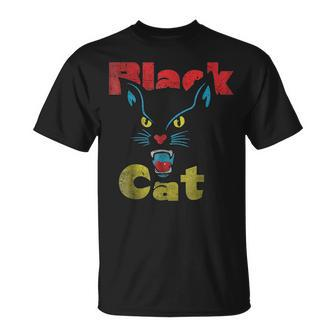 Retro Black Cat Retro Fireworks Vintage Halloween 70S T-Shirt - Thegiftio UK