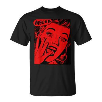 Retro Creepy Halloween Scream Horror Girl Screaming For Life Halloween T-Shirt | Mazezy