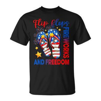 Retro Flip Flops Fireworks & Freedom American Flag Summer Freedom Funny Gifts Unisex T-Shirt | Mazezy