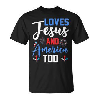 Retro Loves Jesus And America Too God Christian 4Th Of July Unisex T-Shirt - Monsterry UK