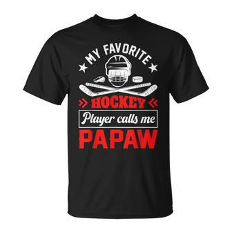 Retro My Favorite Hockey Player Calls Me Papaw Fathers Day Unisex T-Shirt