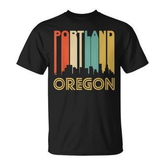 Retro Portland Oregon Cityscape Downtown Skyline T-Shirt | Mazezy