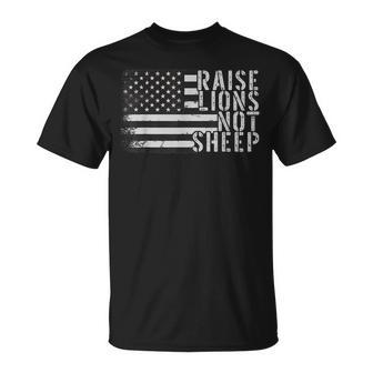 Retro Raise Lions Not Sheep Patriotic Party Patriot Us Flag Unisex T-Shirt | Mazezy