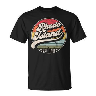 Retro Rhode Island Home State Ri Cool 70S Style Sunset Unisex T-Shirt | Mazezy