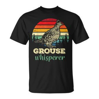 Retro Ruffed Grouse Whisperer Bird Hunting Birding T-Shirt | Mazezy
