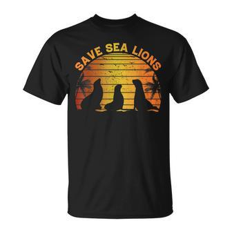Retro Save Sea Lions Climate Change Vintage Seal Lover Unisex T-Shirt | Mazezy