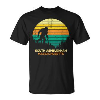 Retro South Ashburnham Massachusetts Bigfoot Souvenir T-Shirt | Mazezy
