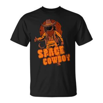 Retro Space Cowboy Cowgirl Rodeo Horse Astronaut Western Unisex T-Shirt | Mazezy