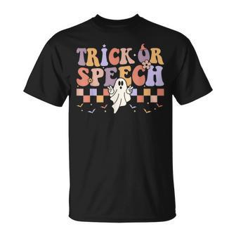 Retro Trick Or Speech Halloween Speech Therapy Slp Halloween T-Shirt - Monsterry CA