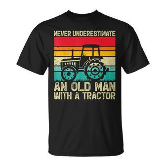 Retro Never Underestimate An Old Man With A Tractor Farmer T-Shirt - Thegiftio UK
