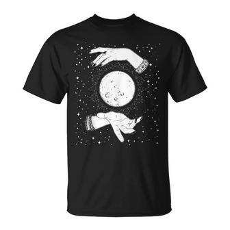 Retro Vintage Halloween Witchy Moon With Witch Hands & Stars Moon Funny Gifts Unisex T-Shirt | Mazezy