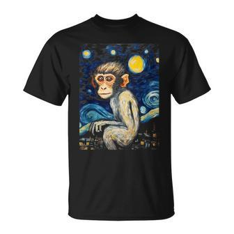 Rhesus Monkey Starry Night Animal Lover Graphic T-Shirt | Mazezy