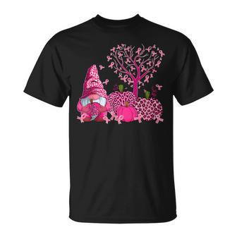 Ribbon Heart Tree Pink And Gnomes Breast Cancer Awareness T-Shirt - Thegiftio UK
