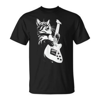 Rock Cat Playing Guitar Guitar Cat T-Shirt - Seseable
