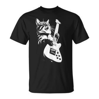 Rock Cat Playing Guitar Guitar Cat T-Shirt - Seseable