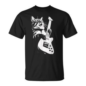 Rock Cat Playing Guitar Guitar Cat T-Shirt - Monsterry CA