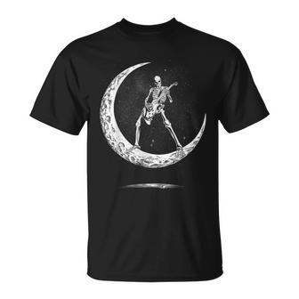 Rock On Skeleton Moon Rock And Roll T-Shirt - Seseable