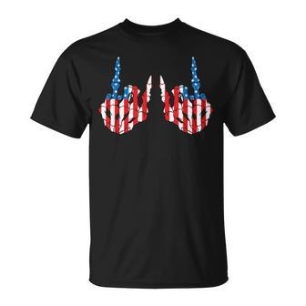 Rocker Skeleton Hand Rock 4Th Of July Funny American Flag Unisex T-Shirt | Mazezy