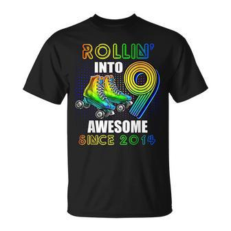 Rollin Into 9 Awesome 2014 Roller Skating 9Th Birthday Boys Unisex T-Shirt - Seseable