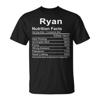 Ryan Name Funny Gift Ryan Nutrition Facts V2 Unisex T-Shirt - Seseable