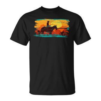 Saddle Western Cowboy Retro Vintage Western Sunset Unisex T-Shirt | Mazezy