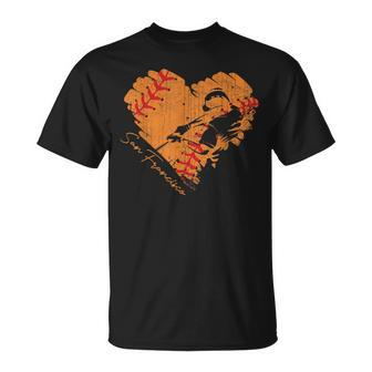 San Francisco Baseball Heart Distressed Vintage T-Shirt