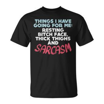 Sarcasm Thick Thighs Resting Bitch Face Gym Quote T-Shirt | Mazezy