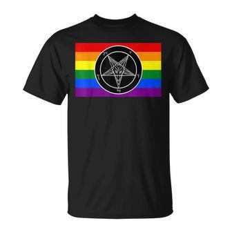 Satan With Gay Pride Flag Unisex T-Shirt | Mazezy