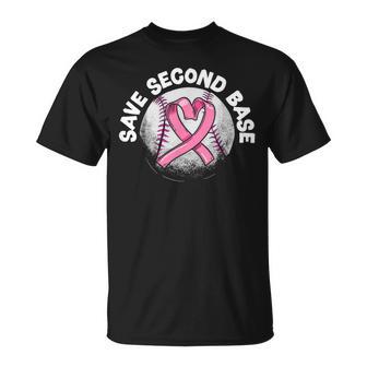 Save 2Nd Base Baseball Player Breast Cancer Awareness T-Shirt - Monsterry