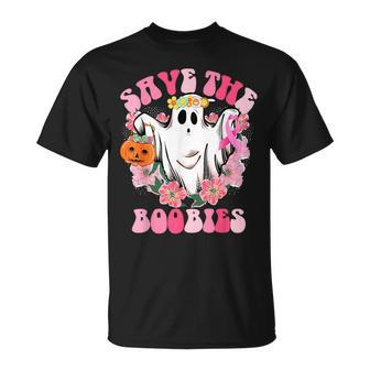 Save The Boobies Pink Ghost Woman Breast Cancer Halloween T-Shirt - Monsterry UK