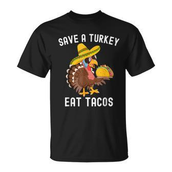 Save A Turkey Eat Tacos Mexican Thanksgiving T-Shirt | Mazezy