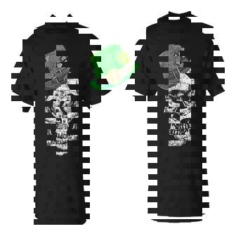 Scary St Patricks Day Skull With Lucky Leprechaun Hat Unisex T-Shirt | Mazezy