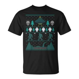 Sci Fi Bigfoot Aliens Yeti Ugly Christmas Sweater T-Shirt | Mazezy