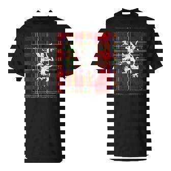 Scottish Tartan Red Plaid Lion Royal Stewart Clan T-Shirt | Mazezy