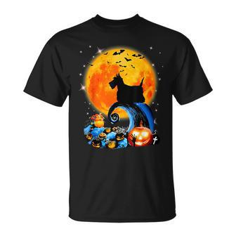 Scottish Terrier And Yellow Moon Halloween Dog Lover T-Shirt - Monsterry