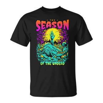 The Season Of The Undead Retro Horror Halloween Zombie T-Shirt | Mazezy