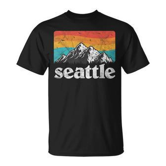Seattle Washington Retro 70S 80S Mountains Nature Distressed T-Shirt | Mazezy