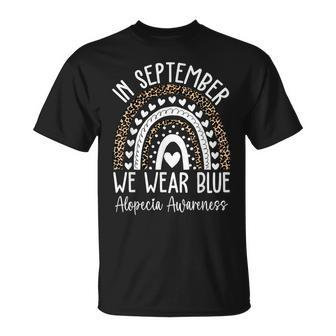 In September We Wear Blue Alopecia Areata Awareness Month T-Shirt - Seseable