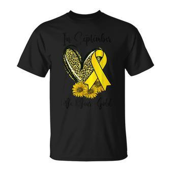 In September We Wear Gold Childhood Cancer Awareness Ribbon T-Shirt | Mazezy