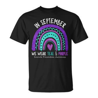 In September We Wear Teal & Purple Suicide Awareness Ribbon T-Shirt - Seseable