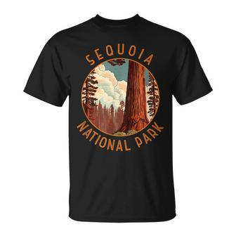 Sequoia National Park Illustration Distressed Circle T-Shirt - Seseable