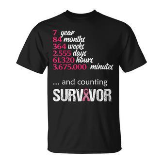 Seven 7 Years Survivor Breast Cancer Awareness T-Shirt | Mazezy