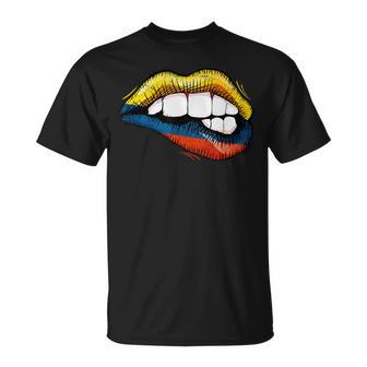 Sexy Biting Lips Colombia Flag Colombian Pride T-Shirt | Mazezy AU