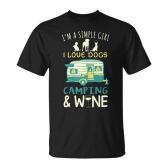 Simple Girl Dogs Camping Wine Camper Trailer Gift For Womens Unisex T-Shirt