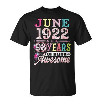 Since 1922 98 Years Old 98Th Birthday June Queen 2020 Gift Unisex T-Shirt | Mazezy