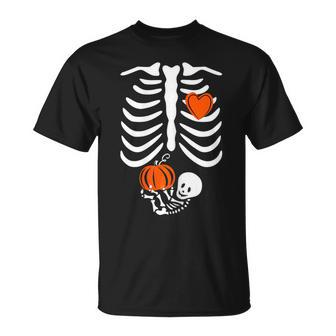 Skeleton Baby Pregnant Xray Rib Cage Halloween Costume T-Shirt - Monsterry AU