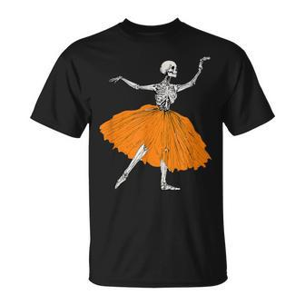Skeleton Ballerina Dance Tutu Spooky Ballet Dancer Halloween T-Shirt - Seseable