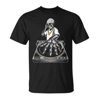 Skeleton Dj Lazy Halloween Costume Skull Disc Jockey T-Shirt - Monsterry