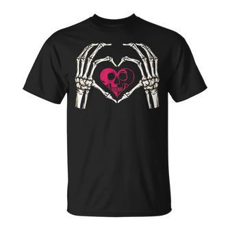 Skeleton Hand Heart Halloween Bones Love T-Shirt - Seseable