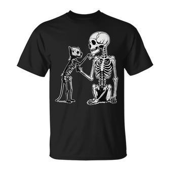 Skeleton Holding A Cat Lazy Halloween Costume Skull Lover T-Shirt - Thegiftio UK